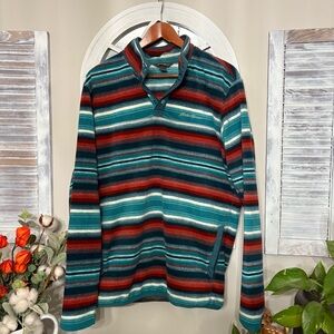 Eddie Bauer Men's Quarter Button-up Fleece Teal, Red, Burnt Orange Stripes sz TL
